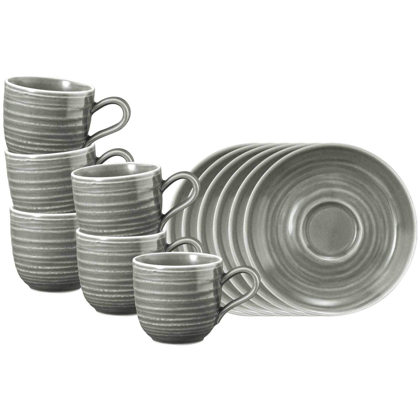 ESPRESSOTASSEN MIT UNTERTASSEN Terra Perlgrau 0,09 l 6er Set - Grau, Keramik (12/7.8/12cm) - Seltmann Weiden