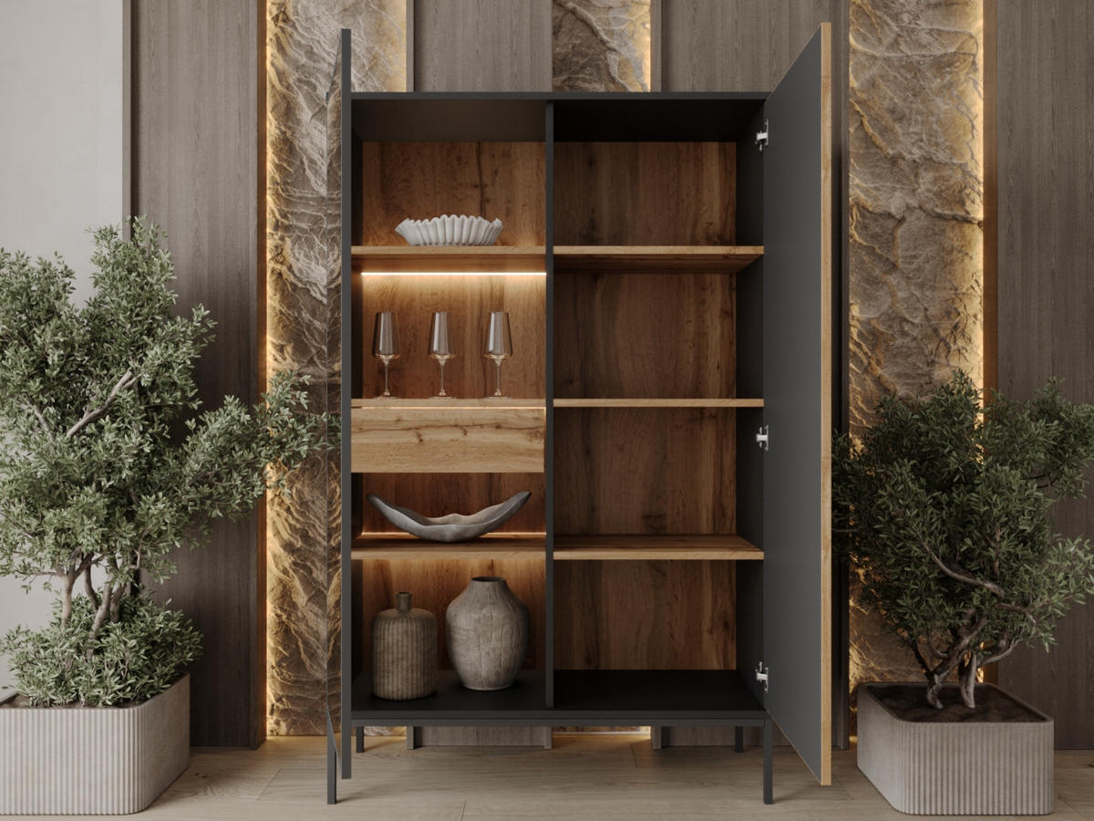 VITRINE Graphit, Wotan Eichefarben 104/166/39 cm Deo - Eiche Wotan/Schwarz, Naturmaterialien/Glas (104/166/39cm) - Graingold