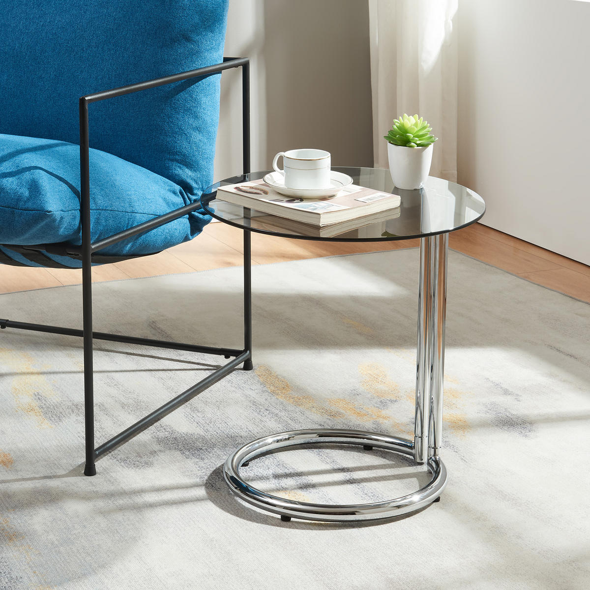 BEISTELLTISCH Ylivieska - Chromfarben/Grau, Glas/Metall (44.5/44.5/46cm) - [en.casa]