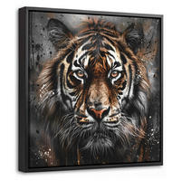 LEINWAND Bilder mit Rahmen - Tiger - Tiere - Porträt - Luxus - Schwarz - 20x20 - Braun, Textil (20/20cm) - MuchoWow