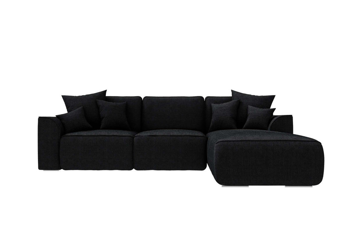 ECKSOFA GUSTO Cordstoff Schwarz Rechts inkl. Schlaffunktion - Chromfarben/Schwarz, Kunststoff/Textil (295/194cm) - 99rooms