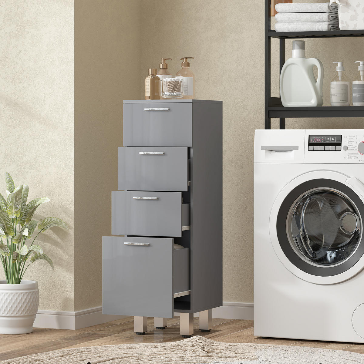 BADEZIMMERSCHRANK DE-10545 4 Schubladen, Hochglanz Grau - Grau, Holzwerkstoff (30/93/30cm) - ComfortXL