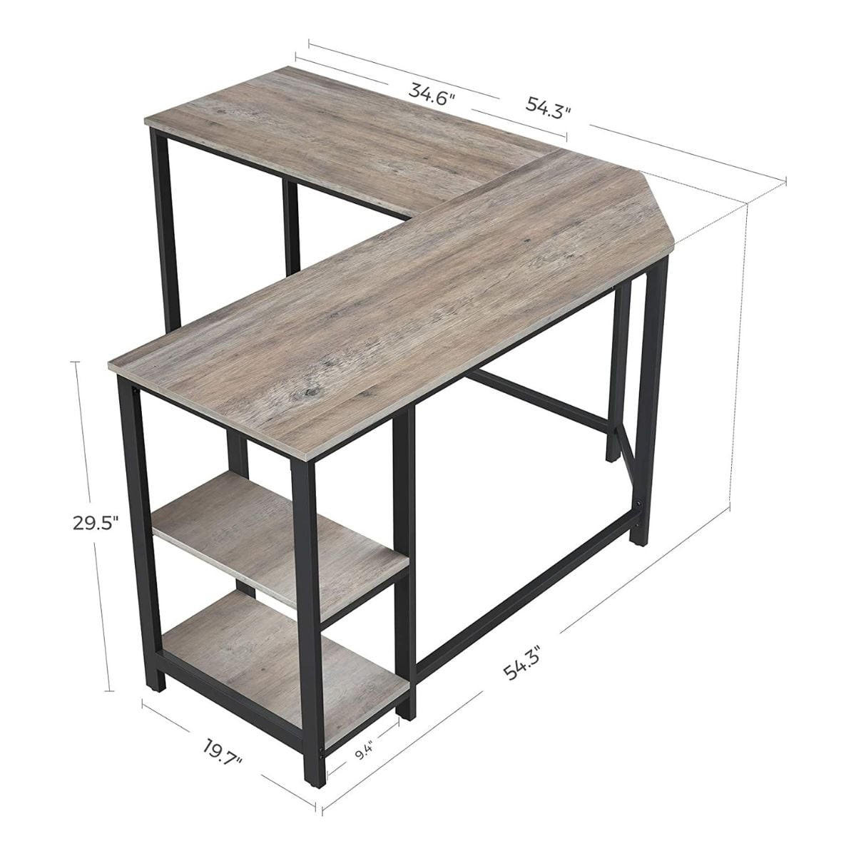 ECKSCHREIBTISCH mit 2-stufigem Regal im Industrial-Stil - Beige, Holzwerkstoff (138/138/76cm) - Calicosy