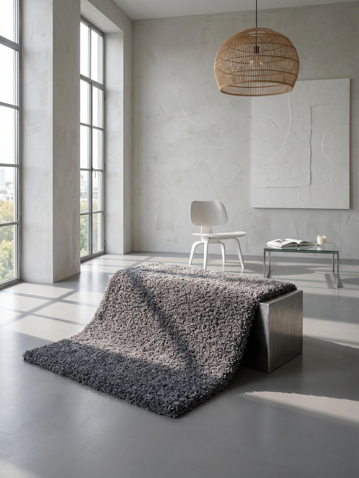 HOCHFLORTEPPICH Shaggy Uni Kuschelig Waschbar Wohnzimmer Strapazierfähig Grau 120x170 cm – RHEIN - Grau, Textil (170/120cm) - KADIMA DESIGN
