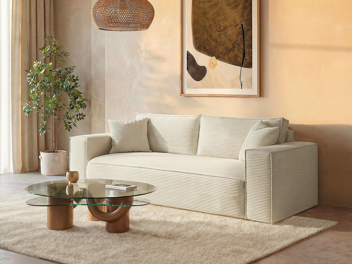 SCHLAFSOFA - 3 Personen - Samt, Stoff - Beige - - Beige, Textil (216/80/105cm) - Vente-Unique