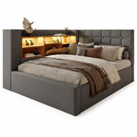 POLSTERBETT 90/200 cm in Grau Leinen mit Bettkasten, LED und USB - Grau, Holzwerkstoff/Textil (90/200cm) - STILVORA