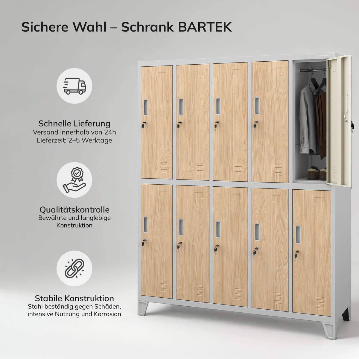 ARBEITSSCHUTZ-KLEIDERSCHRANK BARTEK 172 x 136 x 45 cm - Grau/Sonoma Eiche, Metall (136/172/45cm) - Jan Nowak
