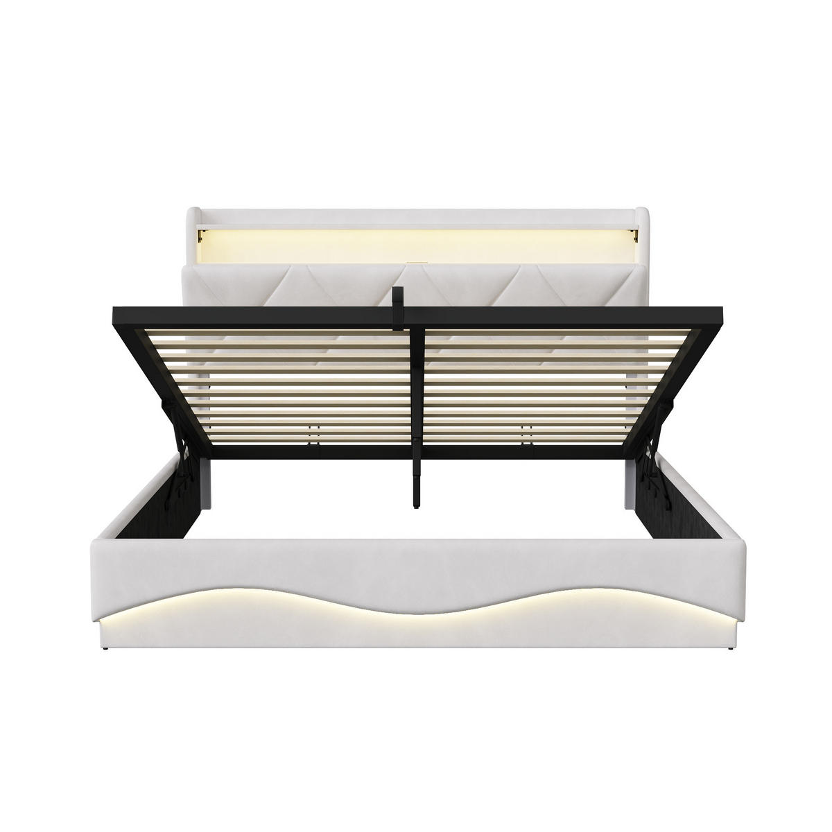 POLSTERBETT 160x200cm beige samt bett mit LED Licht und hydraulischem Stauraum - Beige, Textil (160/200cm) - CASIVA