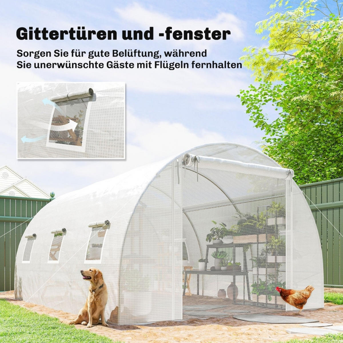 GEWÄCHSHAUS Folie Maschentür Stützstangen weiß - Weiß, Kunststoff (396/200/300cm) - Fortuna Lai