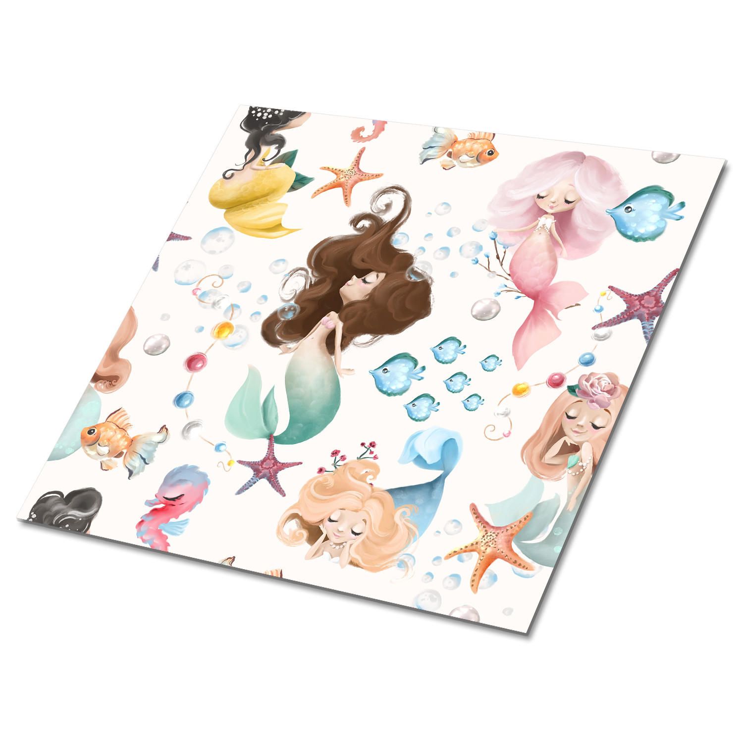 FLIESENAUFKLEBER 9 Stück 30x30 cm selbstklebend Meerjungfrau-Kindermuster - Multicolor, Textil (30/1.6/30cm) - TULUP