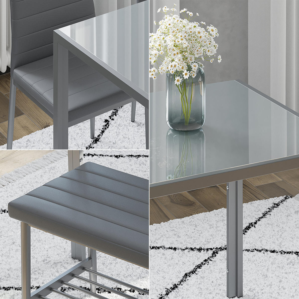 ESSTISCH-SET Grand Grau 120 x 70 cm 4-teiliges Set - Grau, Metall (120/75/70cm) - Vicco