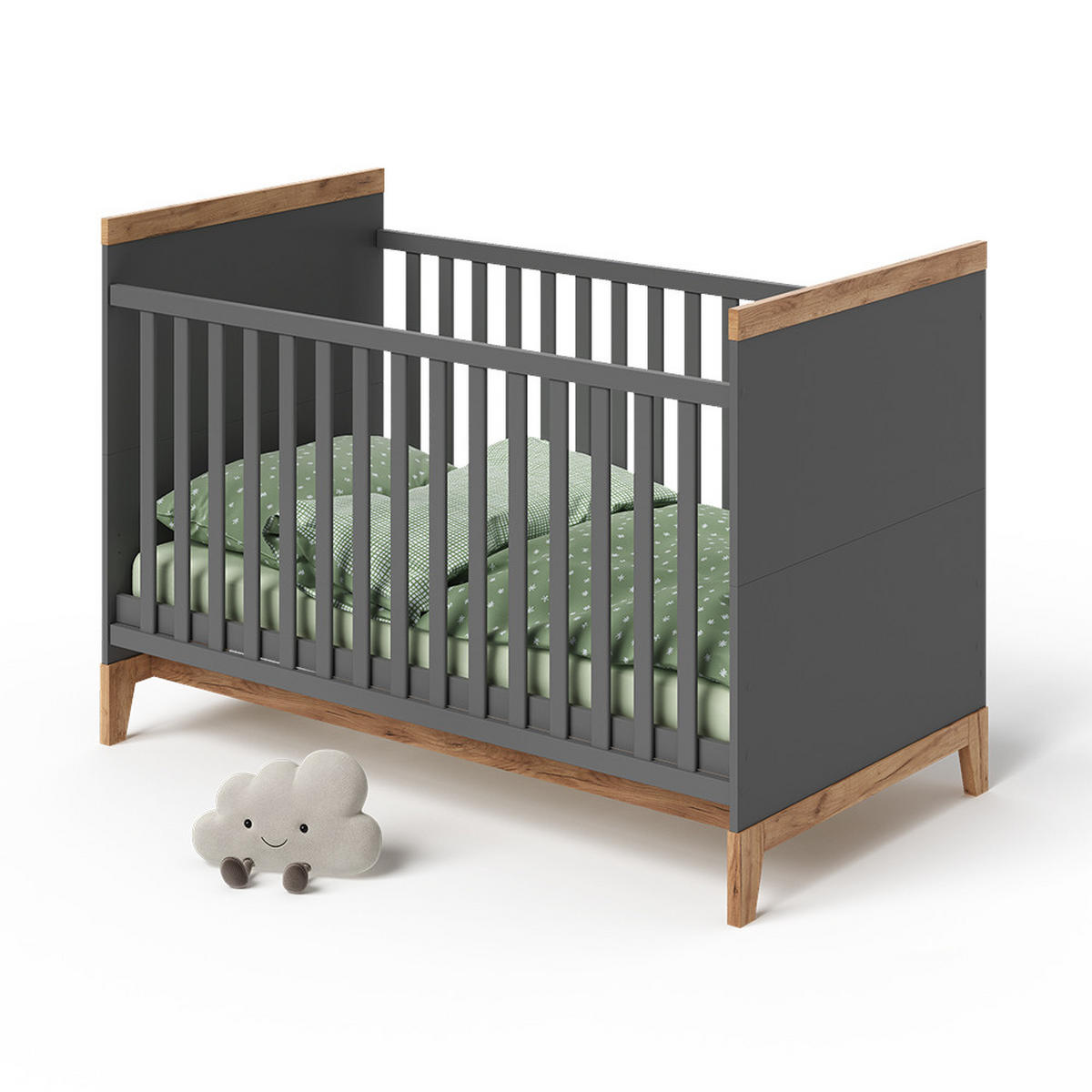 BABYBETT Malia Grau/Artisan 70x140 cm - Hellgrau/Grau, Holzwerkstoff - VitaliSpa