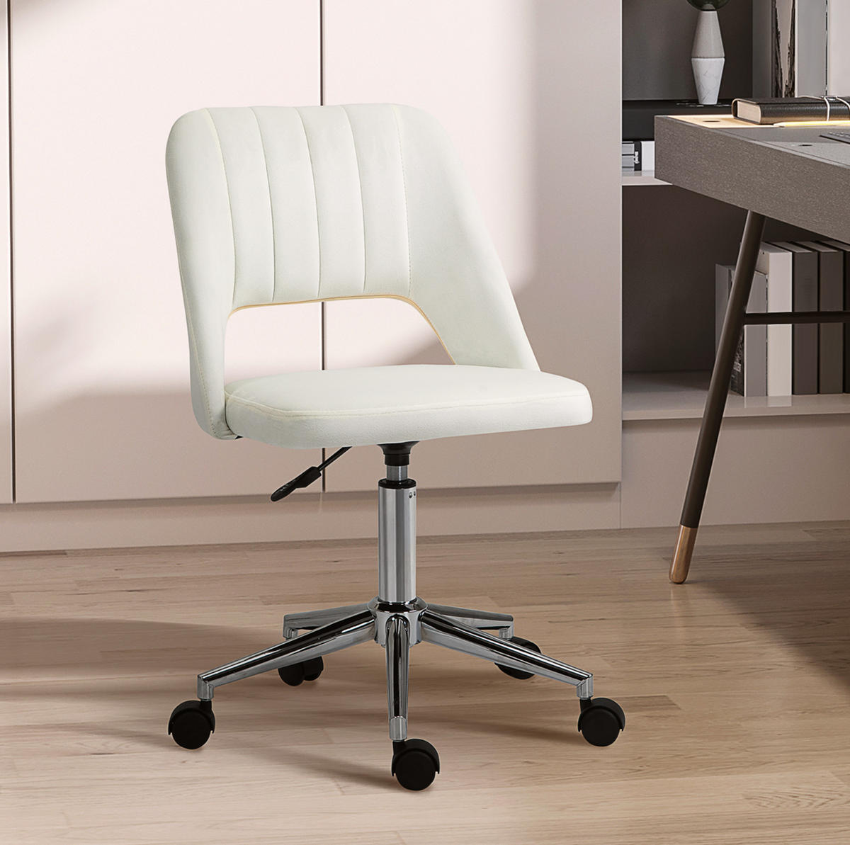 DREHSTUHL 49/60/79-91 cm Beige aus Polyester höhenverstellbar - Beige, Kunststoff (60/91/49cm) - OKWISH