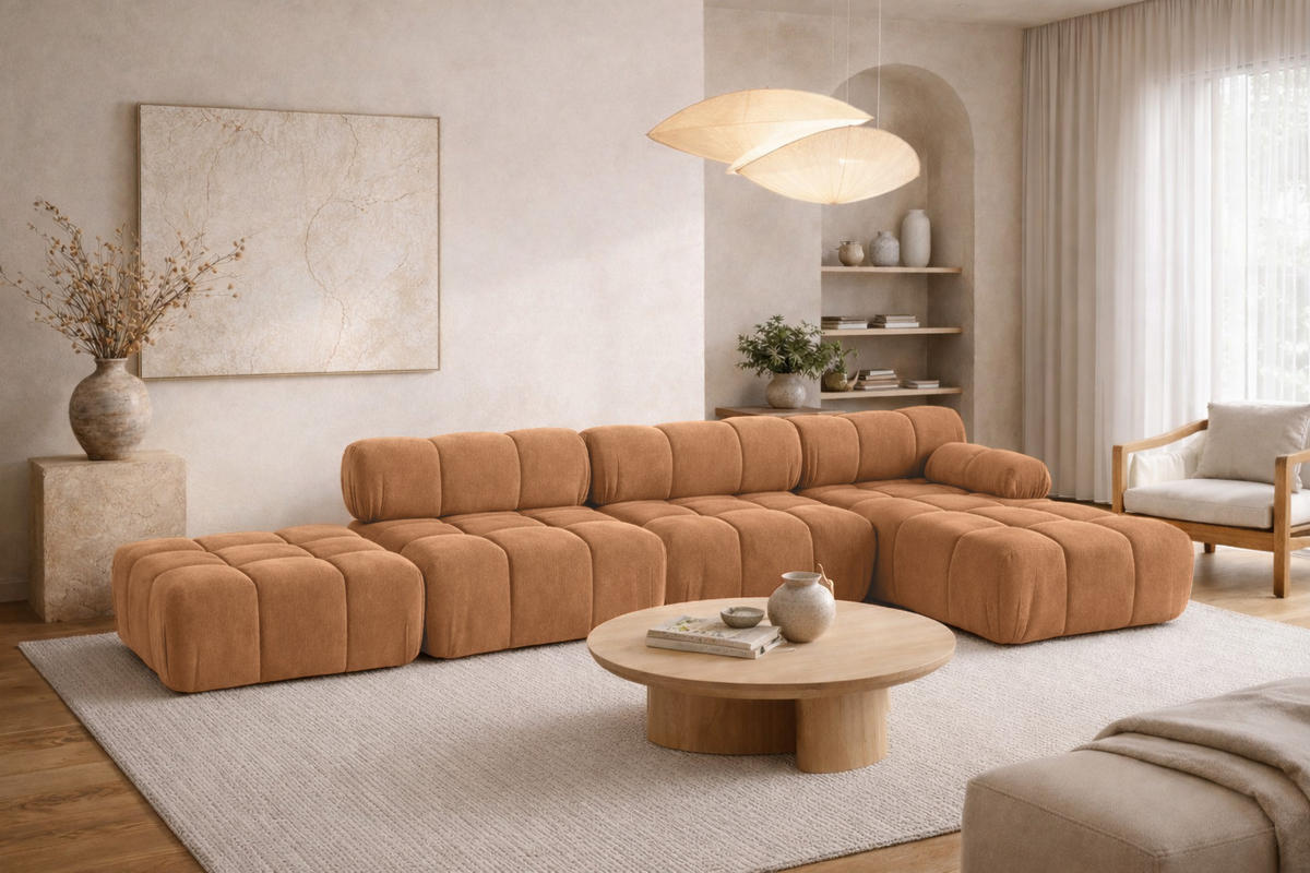 ECKSOFA L-Form XL, Stoff Velours Salvador, Dunkelbeige, Rechts, Selia L XL - Beige, Holz (380/160cm) - Kaiser Möbel
