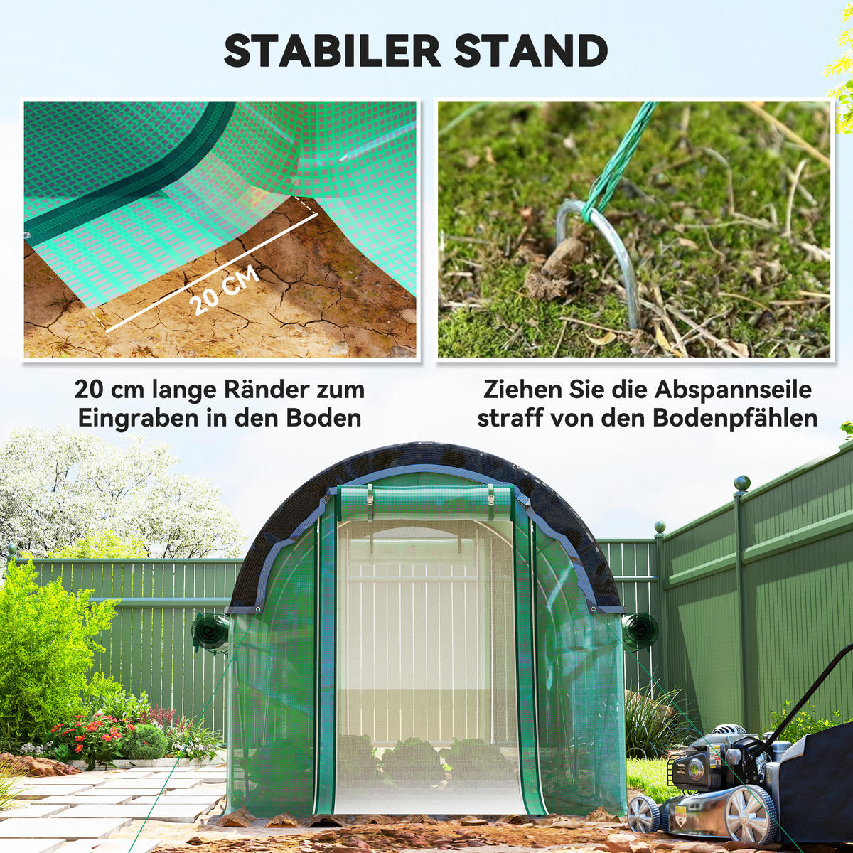 FOLIOVÝ TUNEL, 300L x 200B x 198H cm - zelená barva, plast (200/198/300cm) - Outsunny