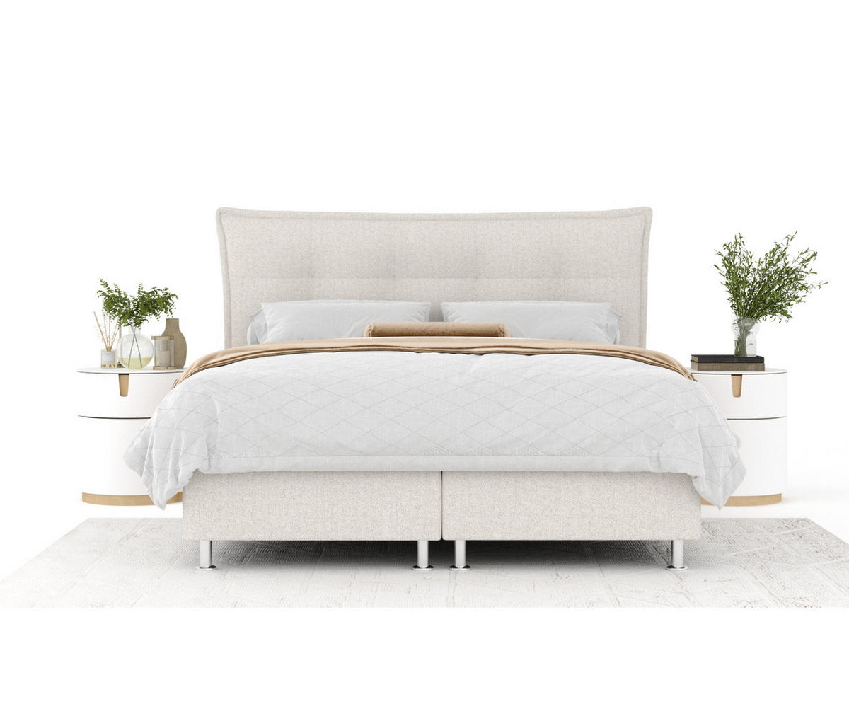 BOXSPRINGBETT Minori Hellbeige 180/200 cm mit Latex-Topper - Beige/Silberfarben, Holz/Holzwerkstoff (180/200cm) - Maison de Reve