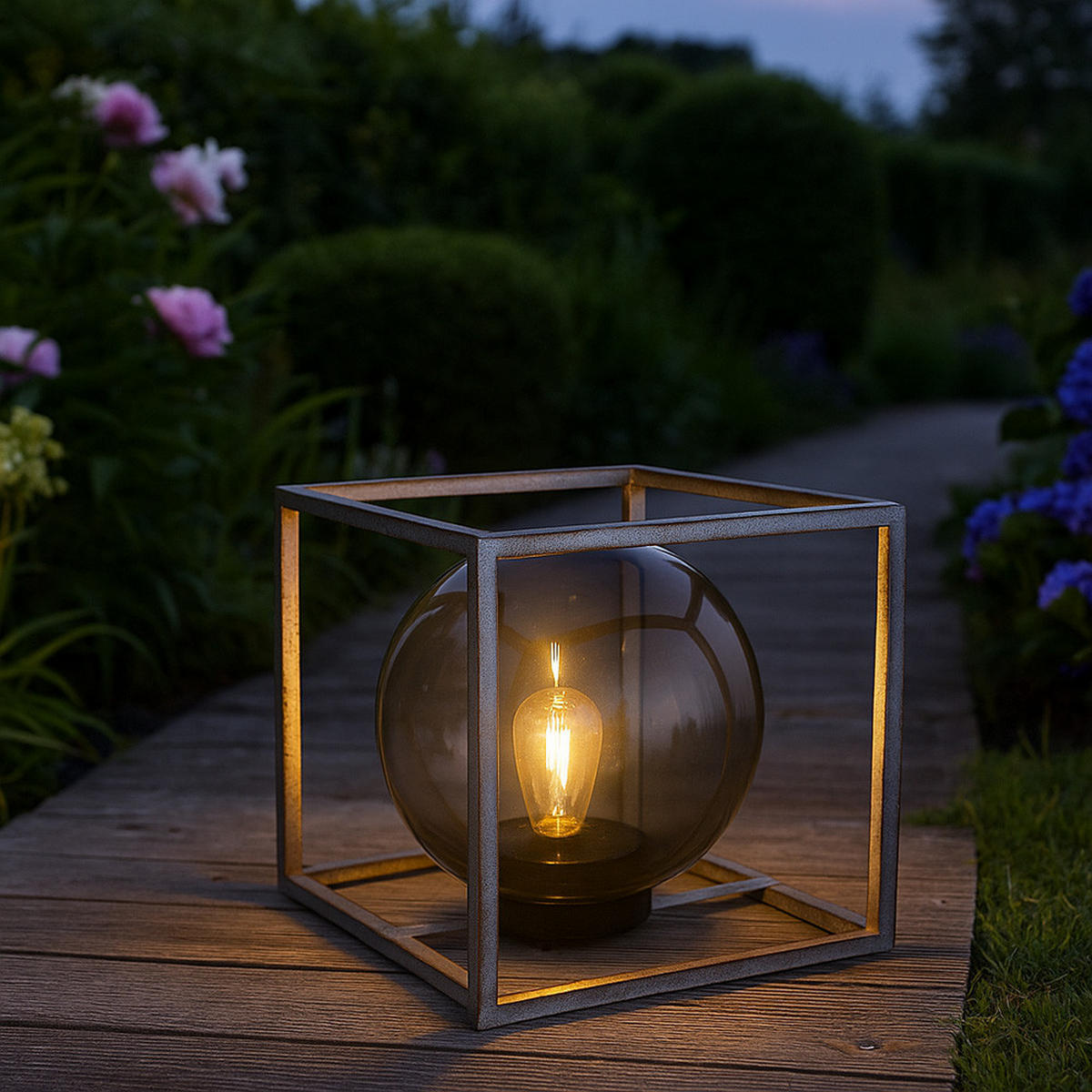 LED AUSSENLEUCHTE Kugel Rauch Schwarz - Schwarz, Glas (30/30/30cm) - Globo Lighting