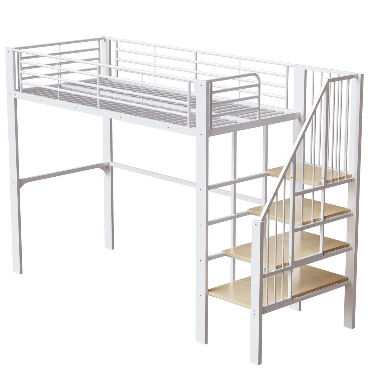 HOCHBETT 90/200 cm in Weiß mit Treppe und Stauraum - Weiß, Holzwerkstoff/Metall (90/200cm) - CHICFURN
