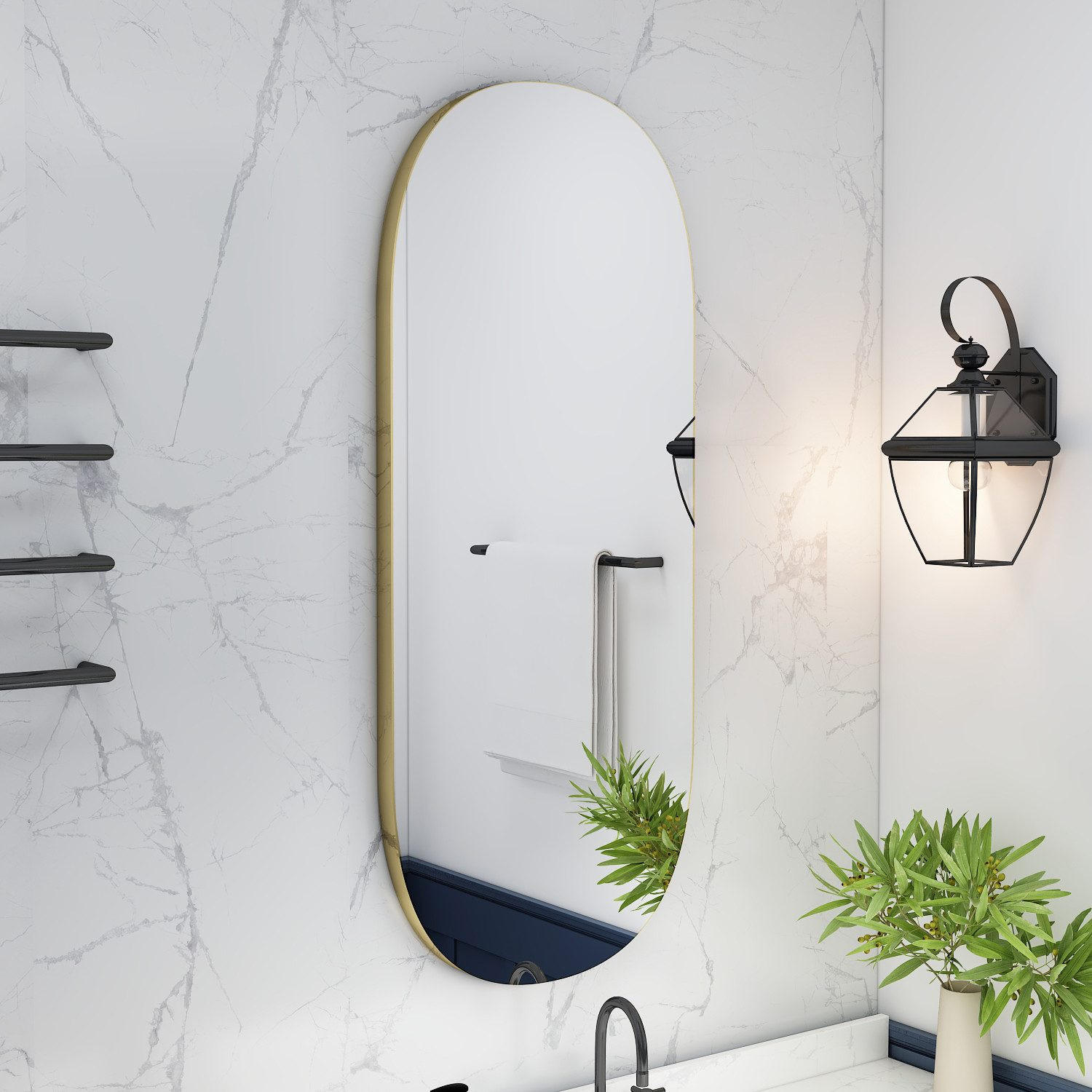 WANDSPIEGEL 45x85 cm, Transparent Gold Flurspiegel Oval - Transparent, Glas (45/85/3cm) - Ibonto