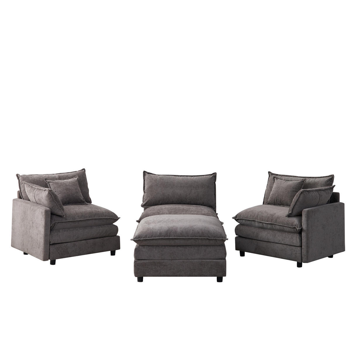 ECKSOFA modular 3-Sitzer Chenille Grey mit Hocker - Grau, Textil (154/267cm) - Meubliv