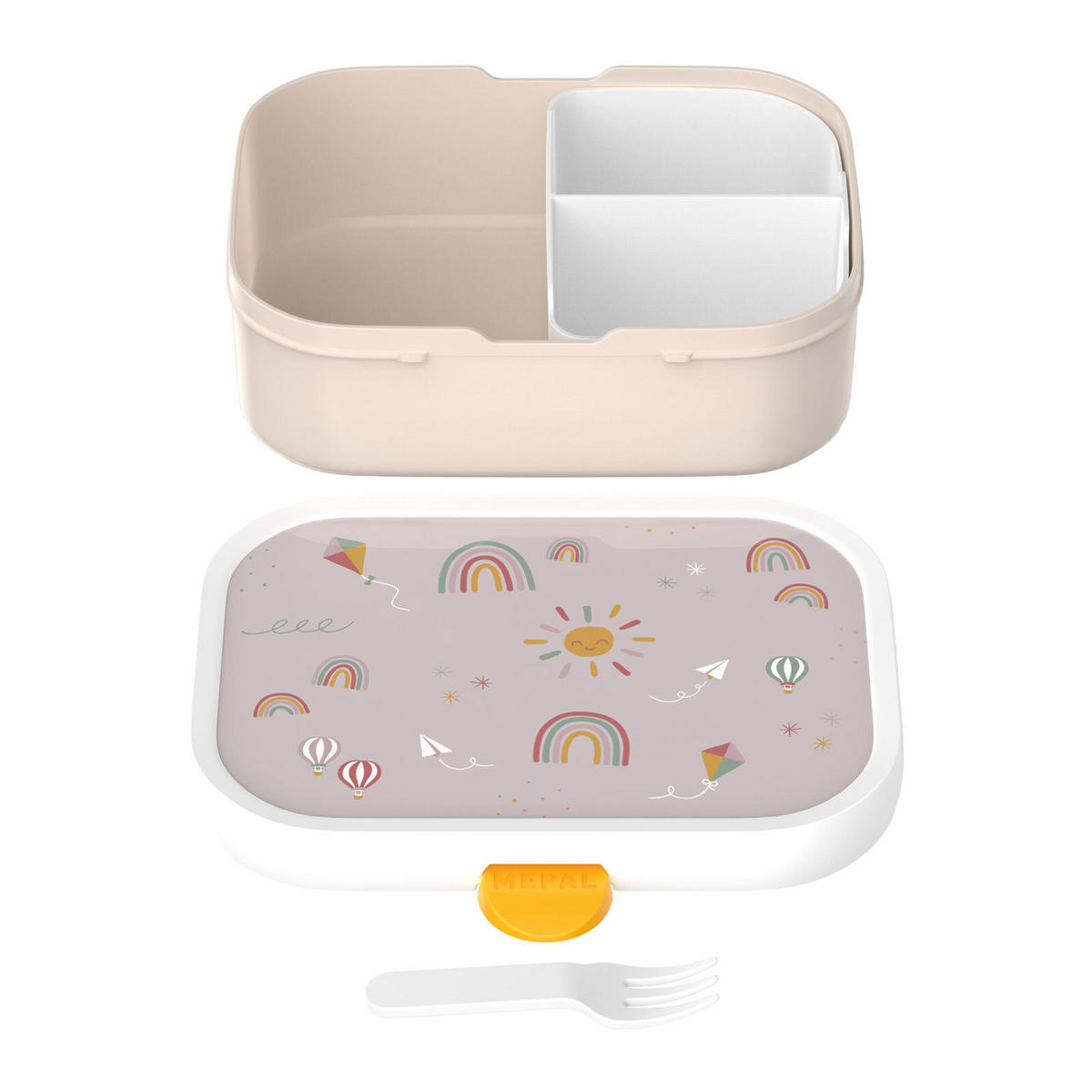BROTDOSE MIT GABEL Campus (2026) Sunshine & Rainbow 750 ml - Beige, Kunststoff (13.2/6.1/17.8cm) - Mepal