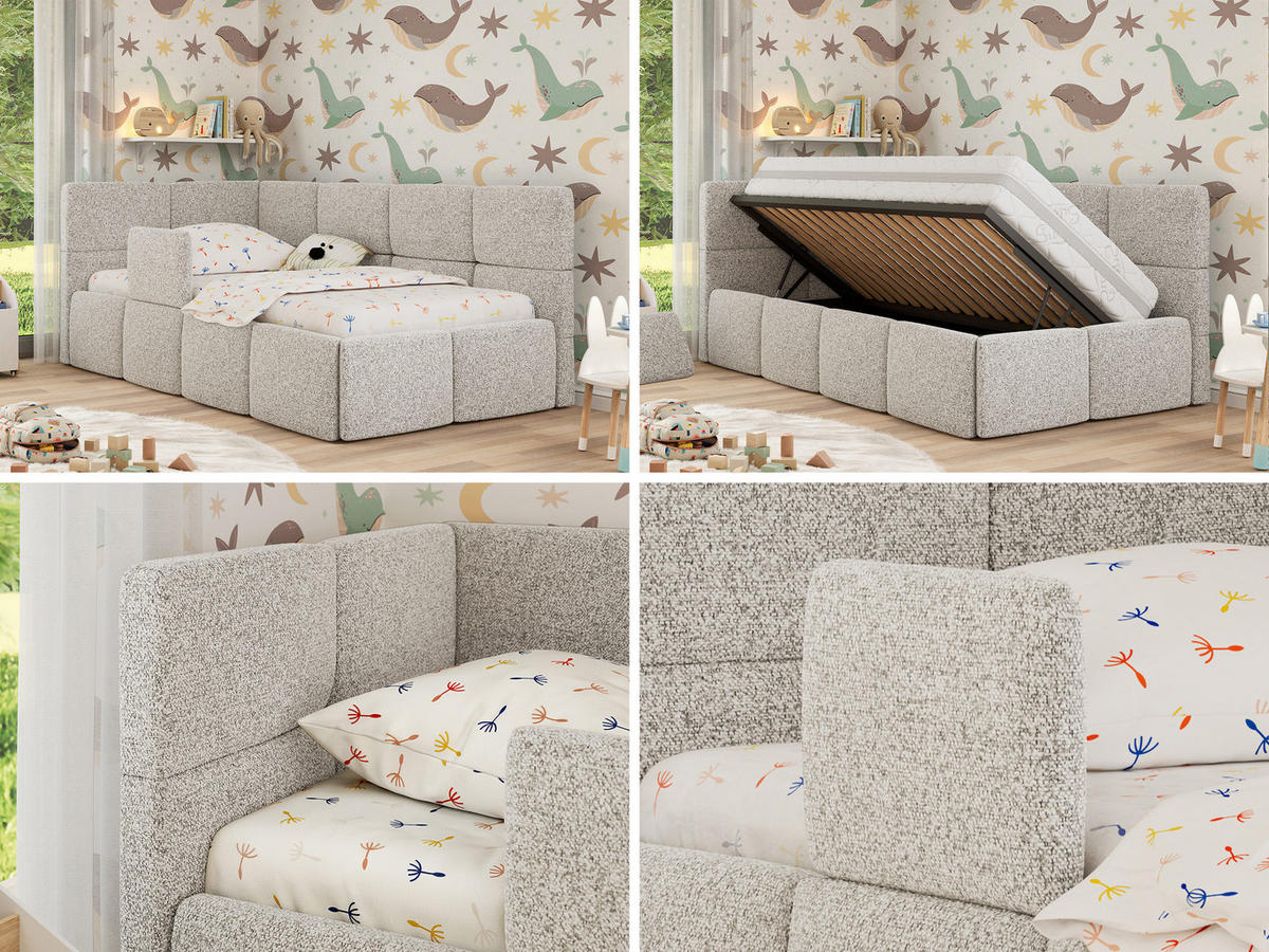 DĚTSKÁ POSTEL ARVO ALTA 90/200 - Světle šedá Strukturovaná látka - Vlevo - světle šedá, textil (90/200cm) - MKS