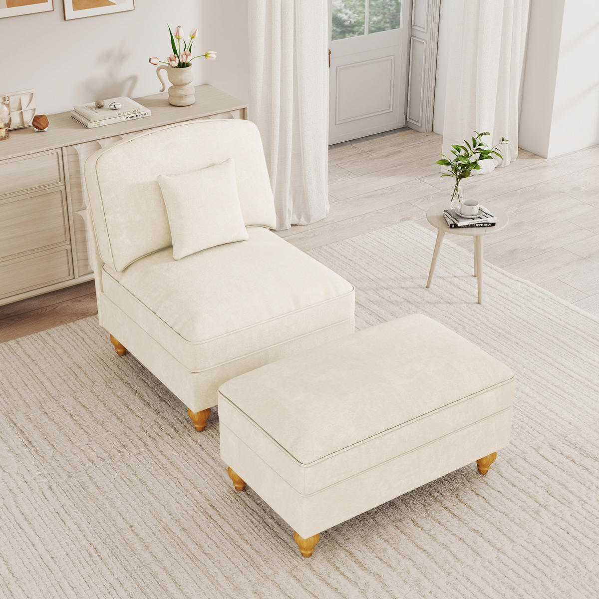 SESSEL DE-34420 mit Hocker Weiß - Weiß, Holzwerkstoff (83.5/93/78cm) - ComfortXL