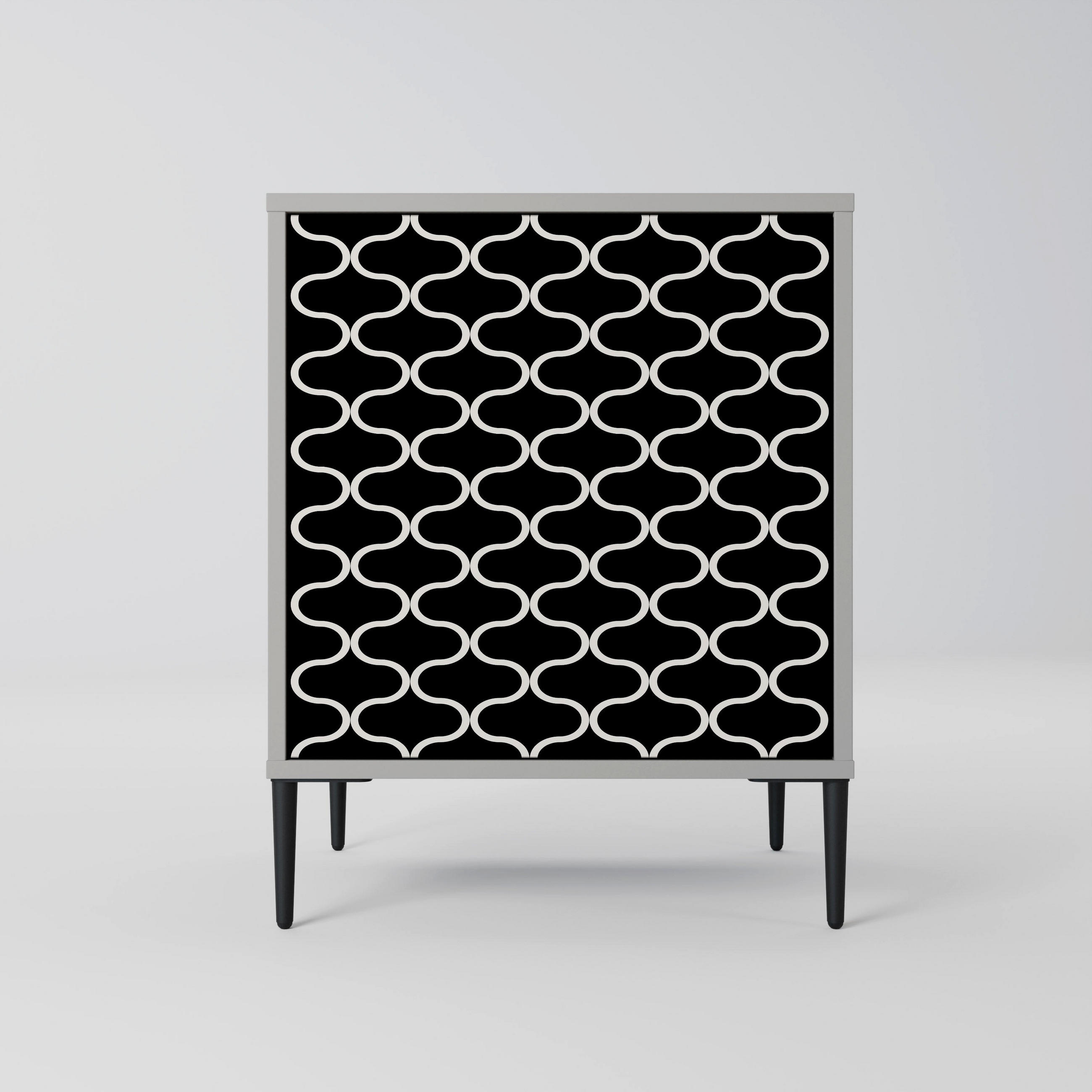 SIDEBOARD TESSELATED BLACKNESS, Grau, 57,5x42x72,5 cm, Schwarze Metallfüße - Multicolor/Schwarz, Holzwerkstoff/Metall (57.5/72.5/42cm) - SpaceRebels