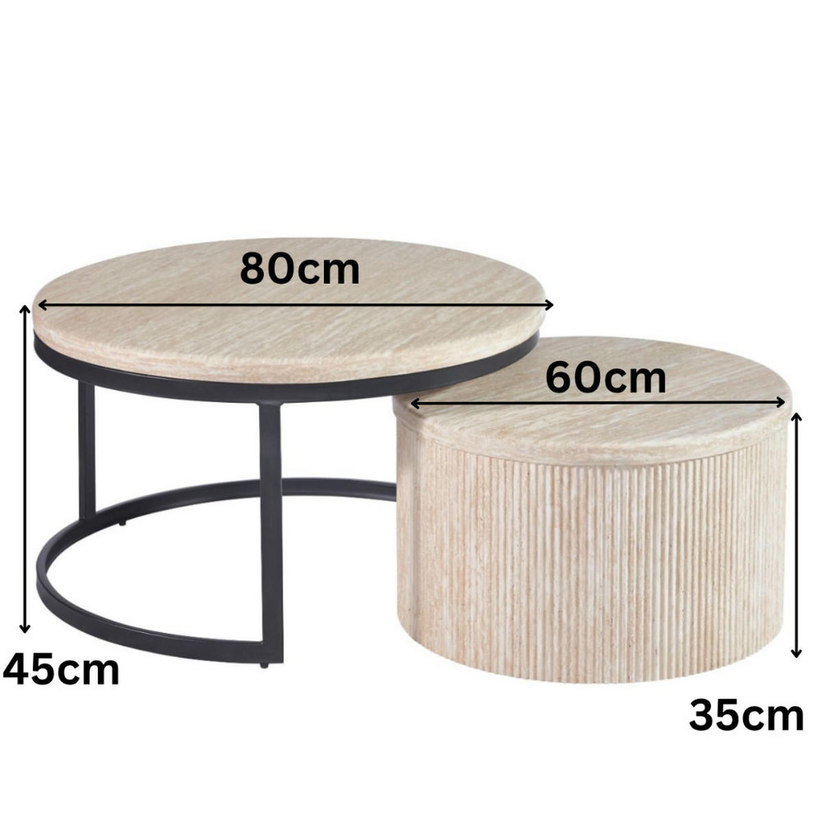 COUCHTISCH-SET "Montano" – 2-teiliges Lounge-Set in edler Travertin-Optik - Beige, Keramik (80/80/60cm) - alesvelt