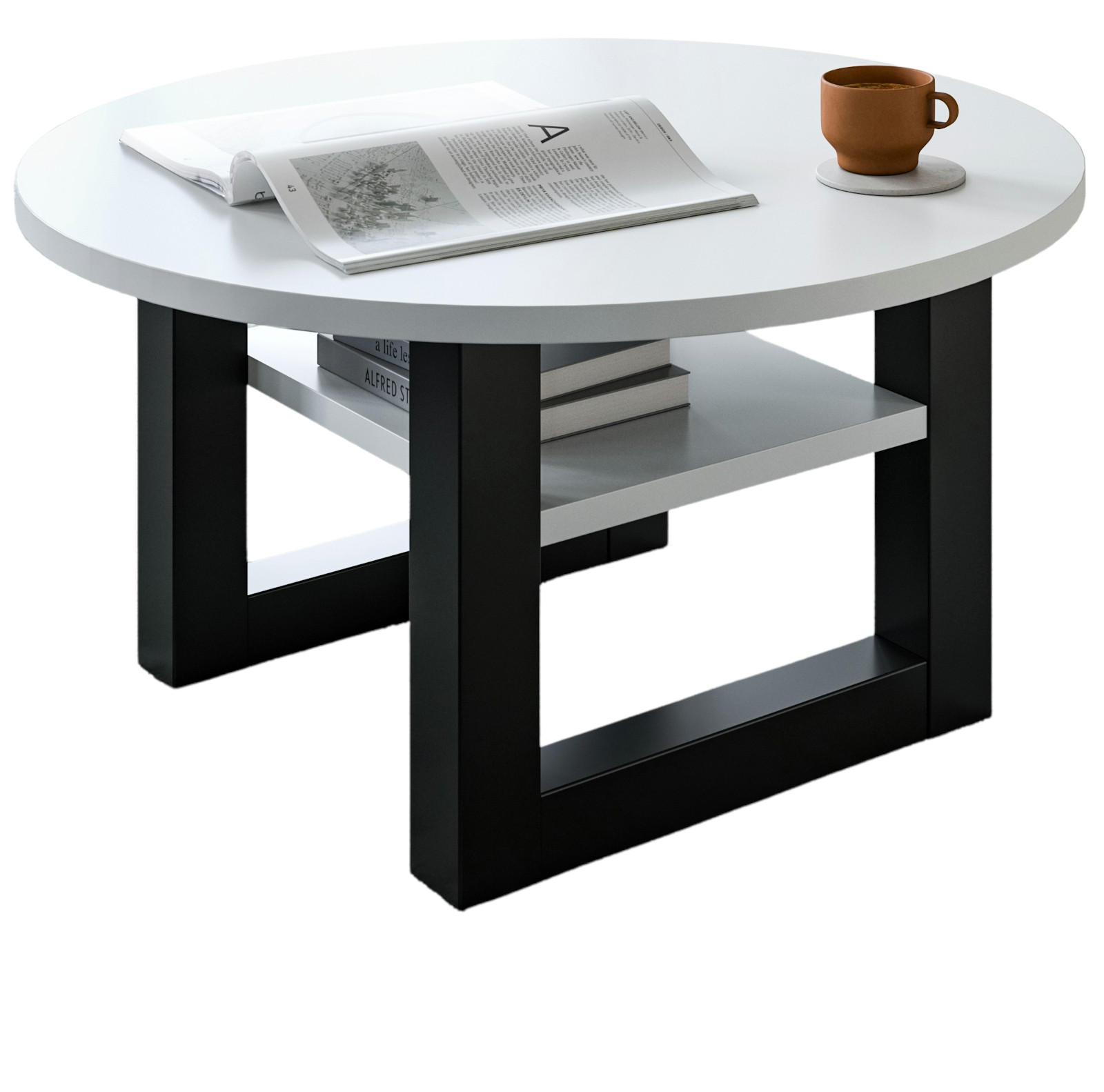 COUCHTISCH weiß, grau 75 cm, rund, Wohnzimmertisch mit Ablage - Weiß/Grau, Holzwerkstoff/Metall (75/75/42cm) - Inn.Furn