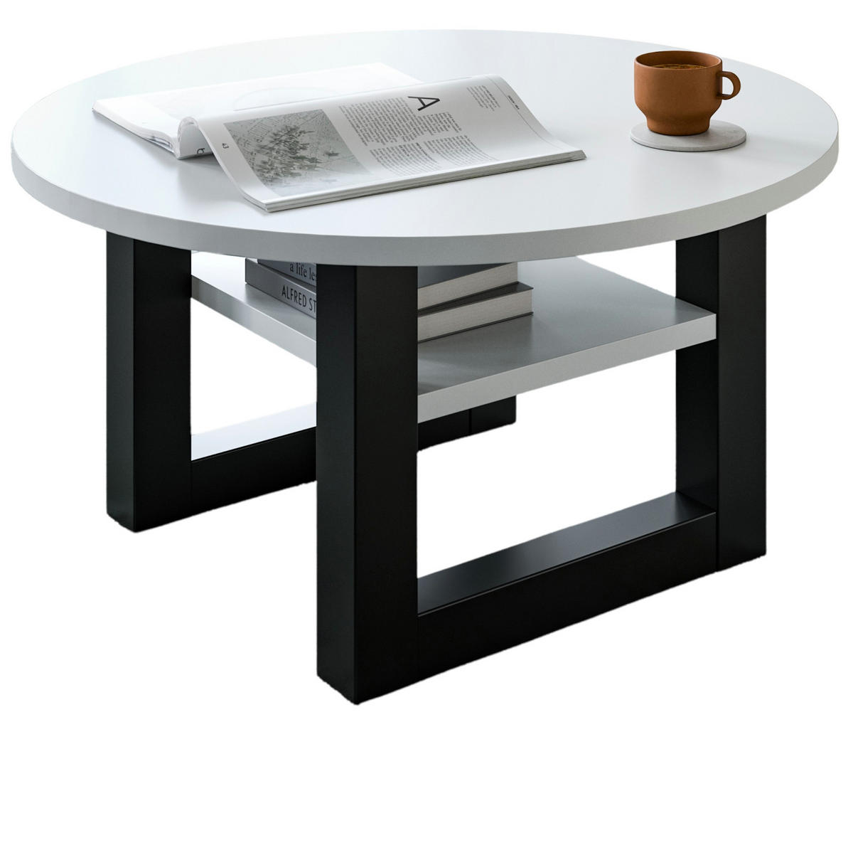 COUCHTISCH weiß, grau 75 cm, rund, Wohnzimmertisch mit Ablage - Weiß/Grau, Holzwerkstoff/Metall (75/75/42cm) - Inn.Furn