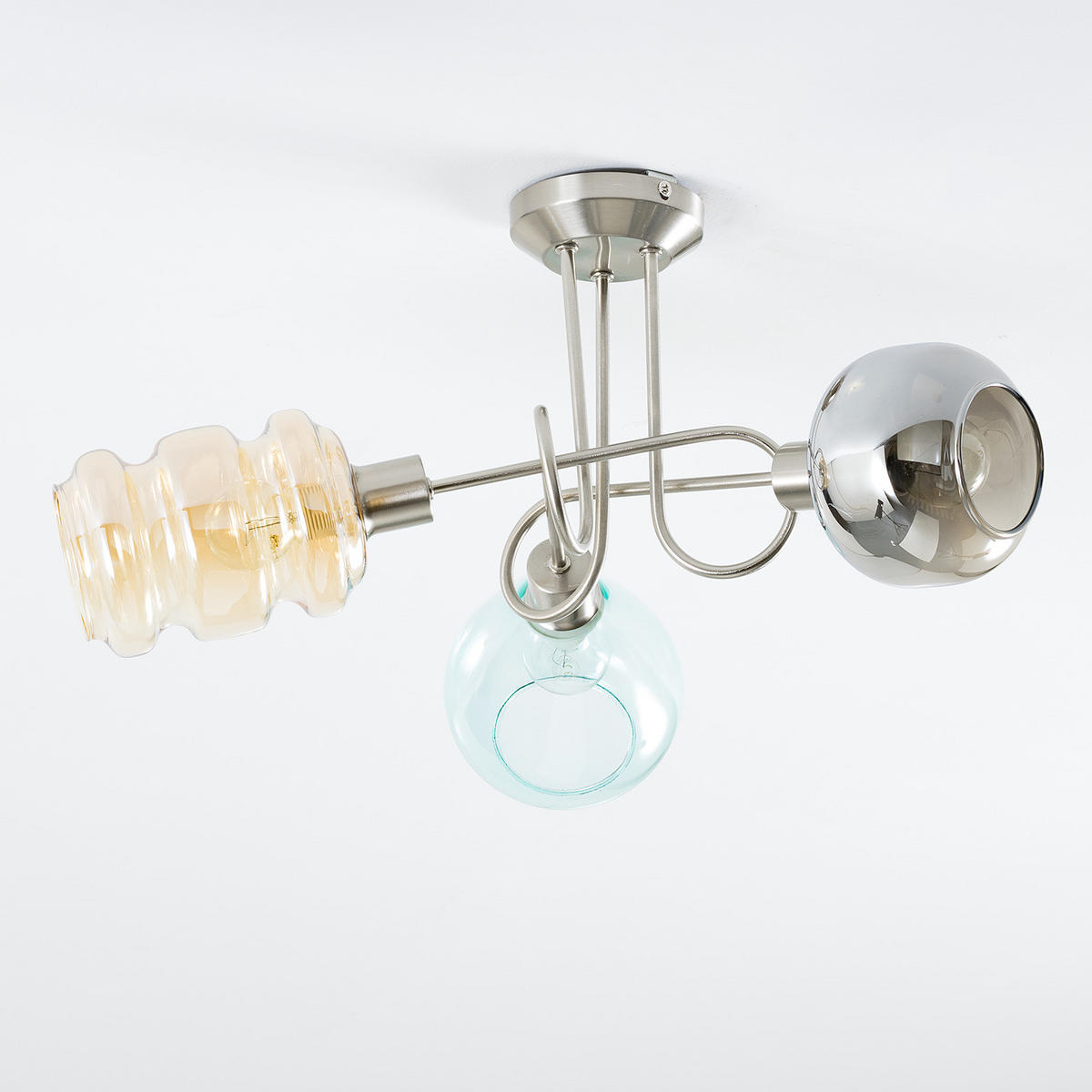 DECKENLEUCHTE - Sicherheitsglas / Eisen - 3-flammig - Multicolor, Glas/Metall (54/54/24cm) - home24