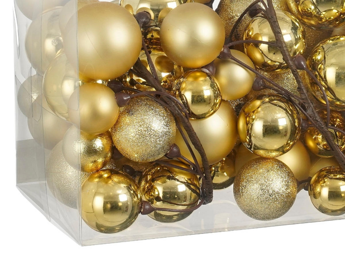 WEIHNACHTSGIRLANDEN-SET 80-teiliges mit Kugeln 4, 5, 6 cm gold, 180 cm - Goldfarben, Kunststoff (6/6/180cm) - LAALU