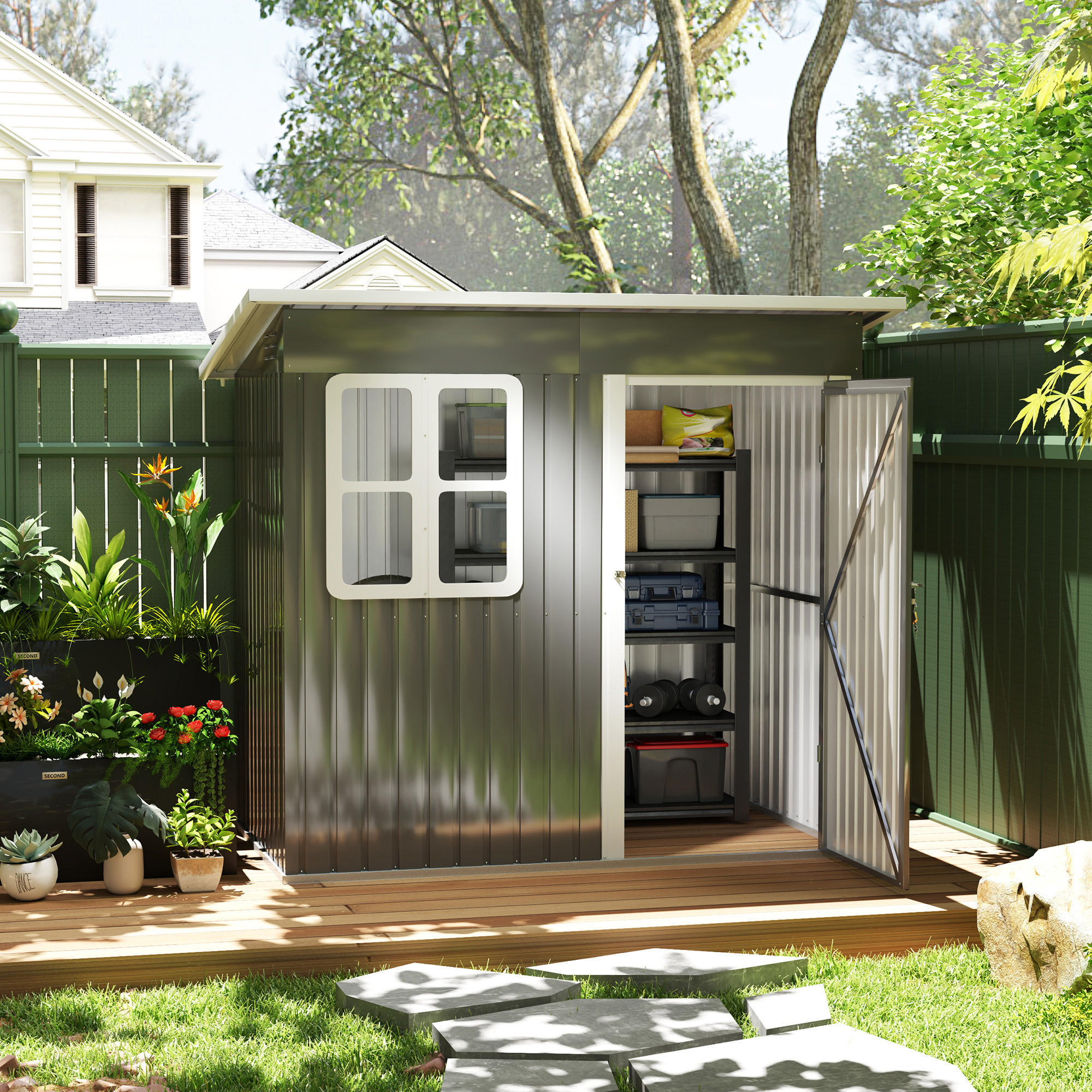 GERÄTEHAUS 221 x 133 x 190/173 cm - Dunkelgrau, Metall (133/190/211cm) - Outsunny
