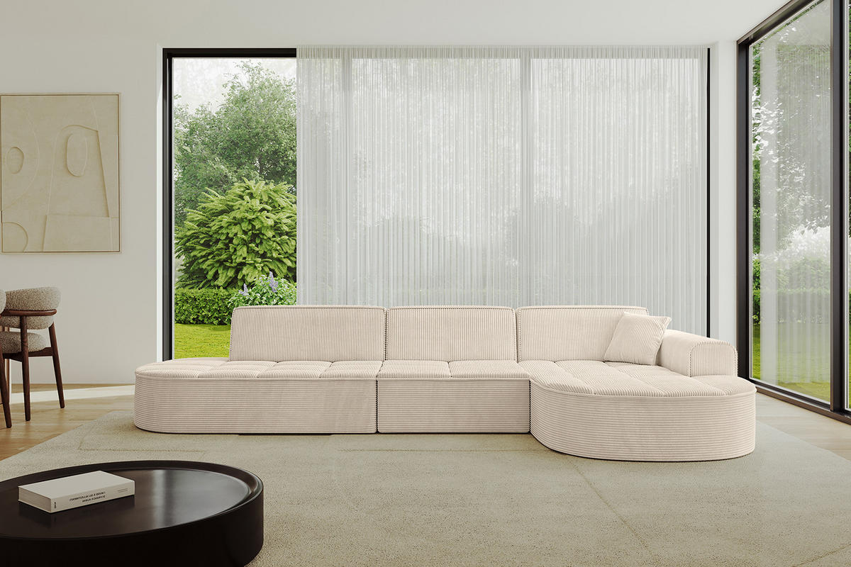 ECKSOFA Ottomane Rechts TARO-L2 - 328x171x79,5 cm Beige - Beige, Holzwerkstoff/Textil (328/171cm) - ALTDECOR