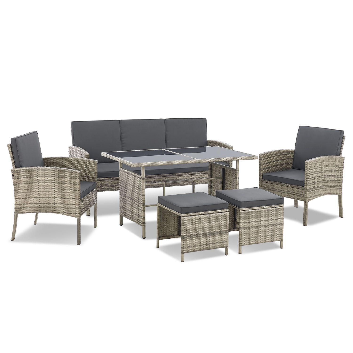 SITZGRUPPE Turin dunkelgrau Polyrattan - Grau, Kunststoff - Juskys