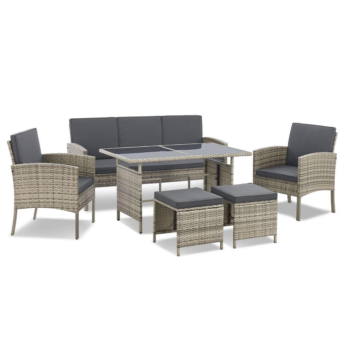 SITZGRUPPE Turin dunkelgrau Polyrattan - Grau, Kunststoff - Juskys