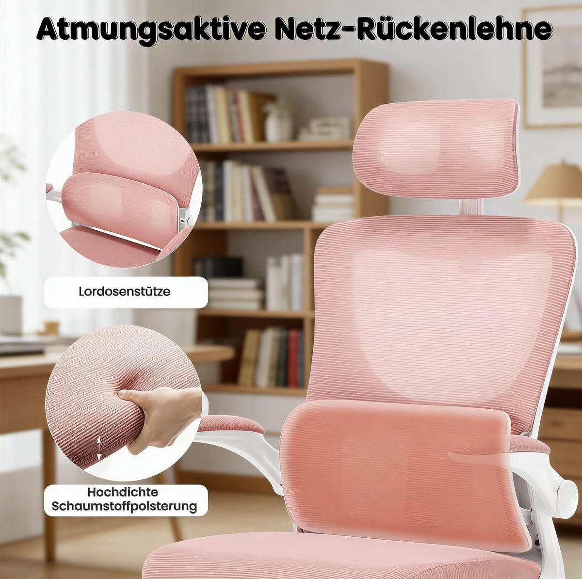 BÜROSTUHL ergonomisch höhenverstellbar Rosa - Pink, Metall (62/123.5/67.5cm) - Meubliv