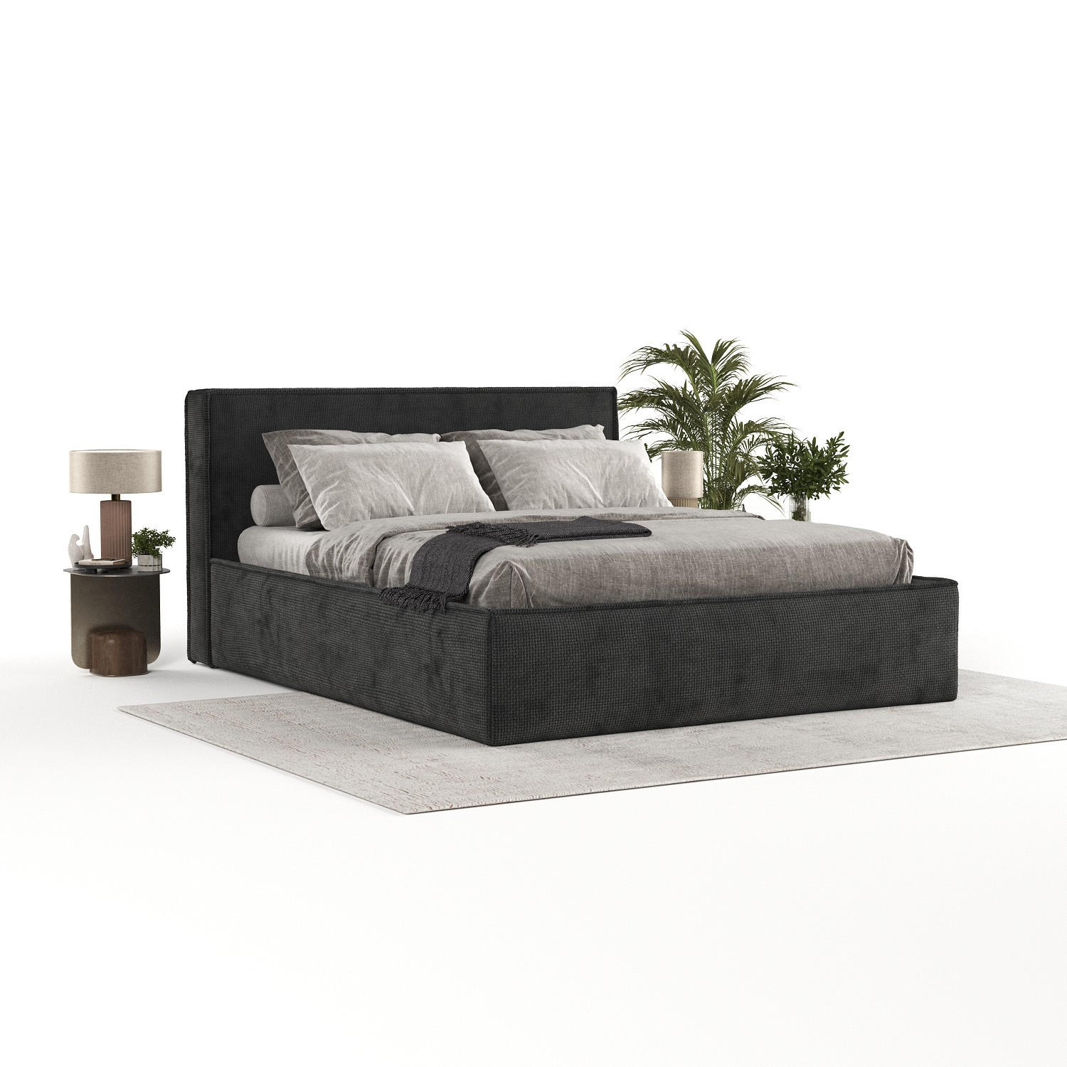 POLSTERBETT Sato mit Stauraum 140/200 cm Schwarz im Bonita Stoff - Schwarz/Naturfarben, Holz/Holzwerkstoff (140/200cm) - AltaBeds