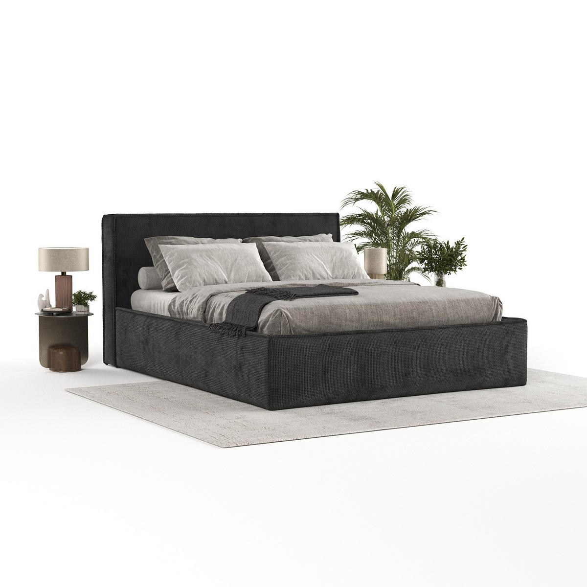 POLSTERBETT Sato mit Stauraum 120/200 cm Schwarz im Bonita Stoff - Schwarz/Naturfarben, Holz/Holzwerkstoff (120/200cm) - AltaBeds