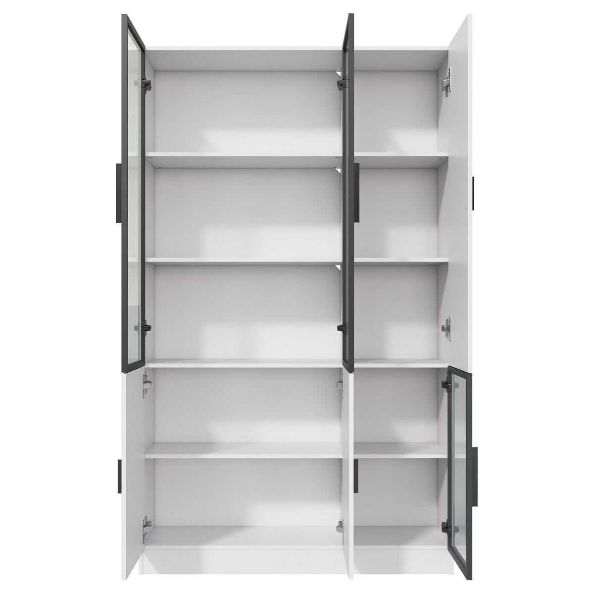 HIGHBOARD mit Glastüren 120/35/200 cm in Weiß mit LED-Beleuchtung - Weiß, Holzwerkstoff (120/200/35cm) - BEAOK