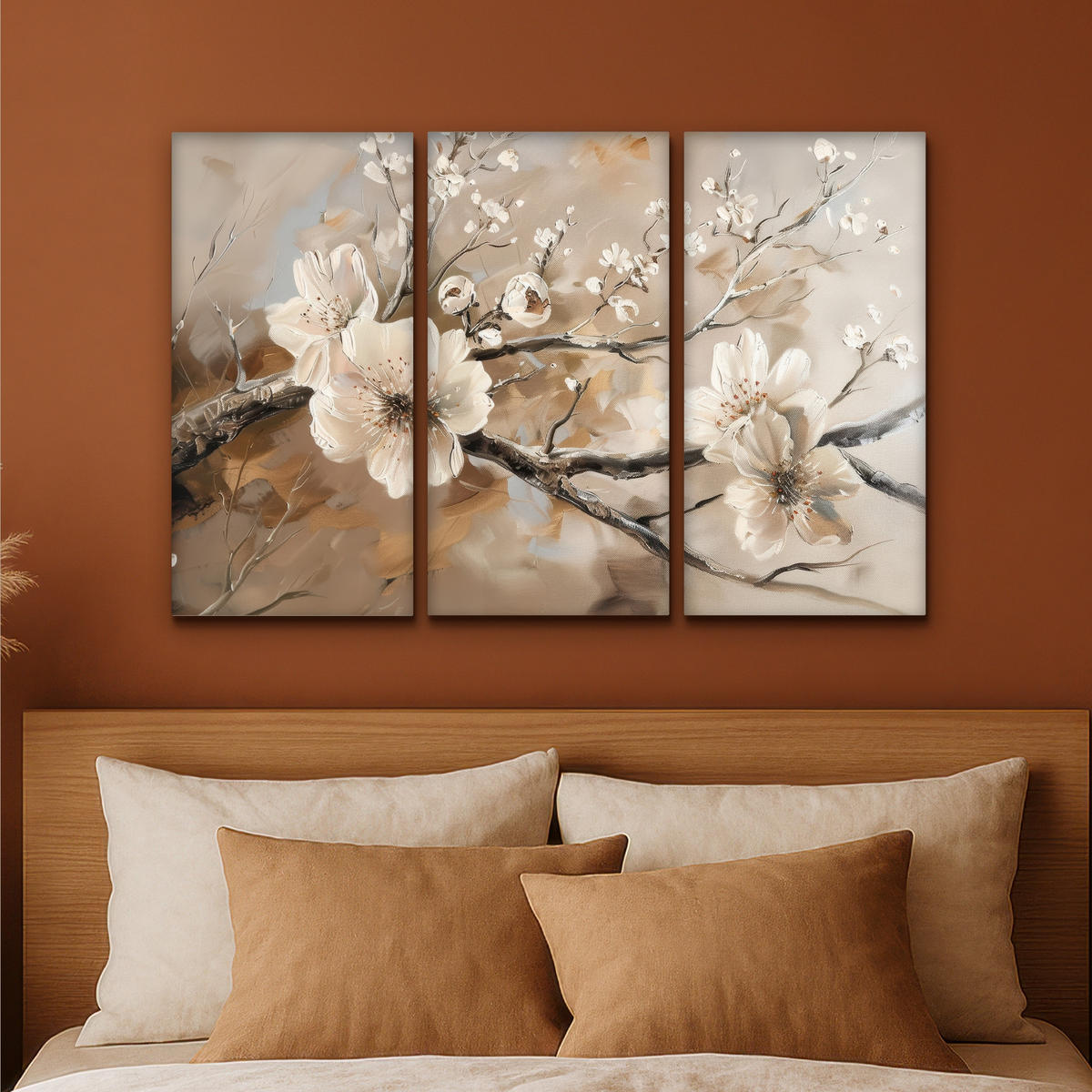 LEINWANDBILD 3er Set Blüte - Beige - Abstrakt - Blumen 90x60 cm - Hellbraun, Textil (90/60cm) - MuchoWow