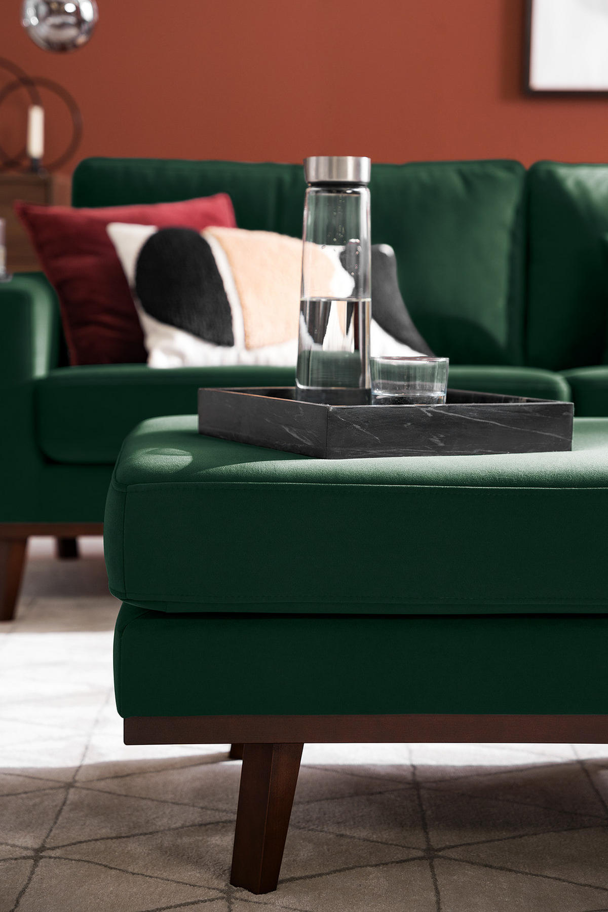 POLSTERHOCKER - Buchefarben/Grün, Buchenholz/Textil (85/43/60cm) - home24