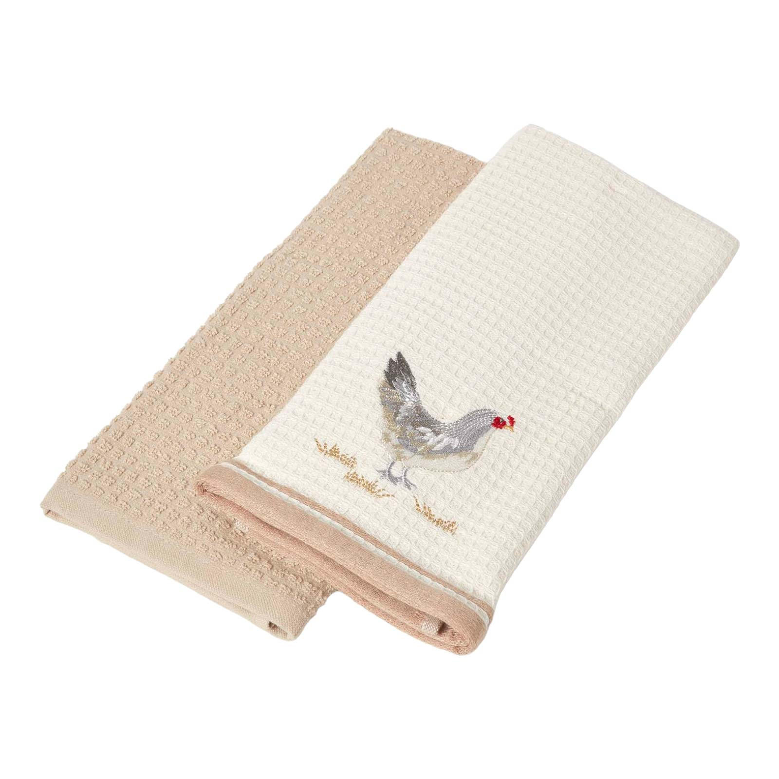GESCHIRRTÜCHER Huhn, 2er-Set Waffelpiqué, 100% Baumwolle - Beige, Textil (40/60cm) - Homescapes