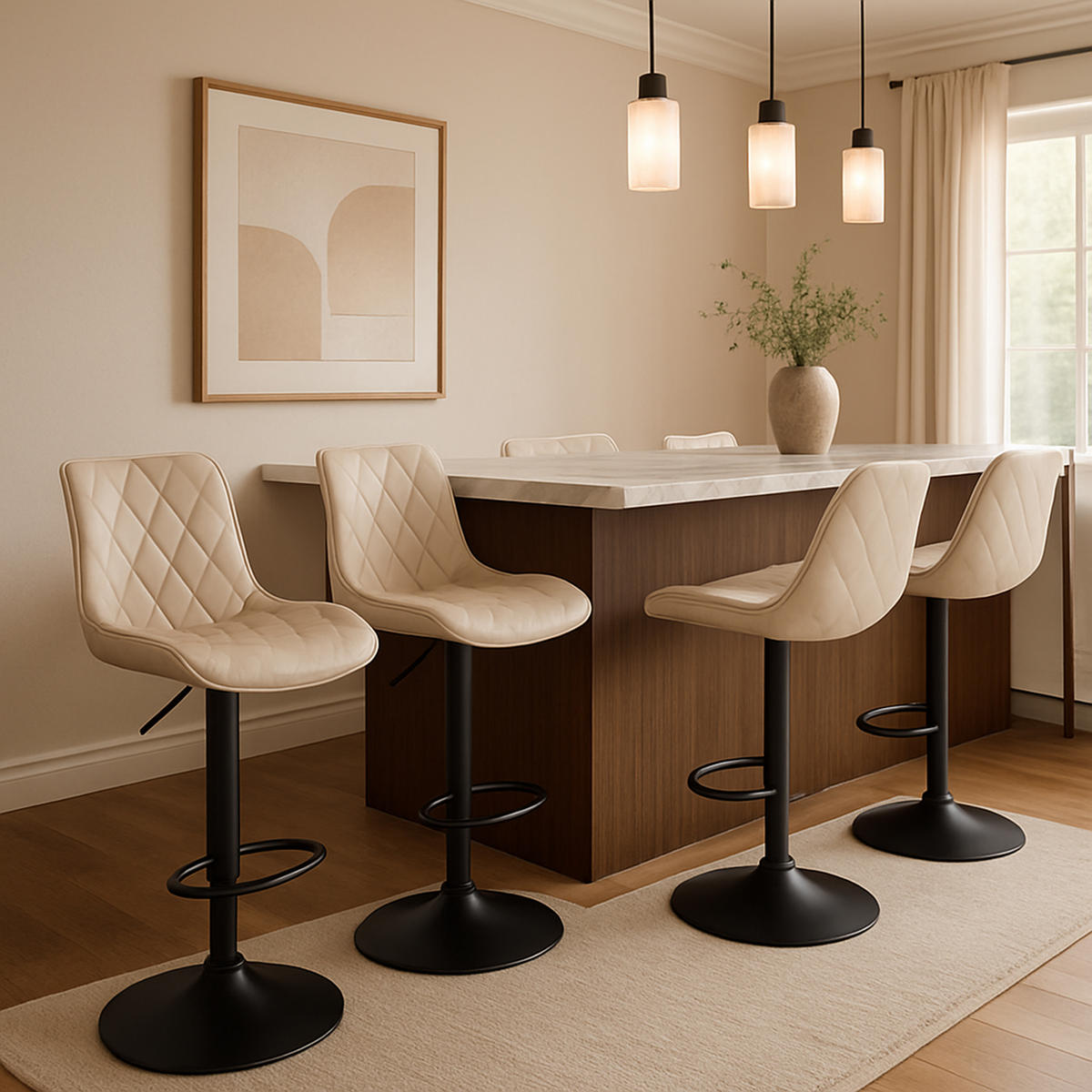 BARHOCKER 2er Set Emil Kunstleder creme - Schwarz/Naturfarben, Kunststoff/Metall (48/107/54cm) - TPFLiving