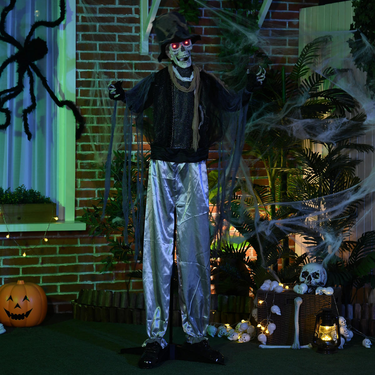 HALLOWEEN Dekoration 100cm Skelett Bräutigam mit Horror-Geräusche, Augenglühen - Schwarz, Kunststoff (64/178/101cm) - HOMCOM