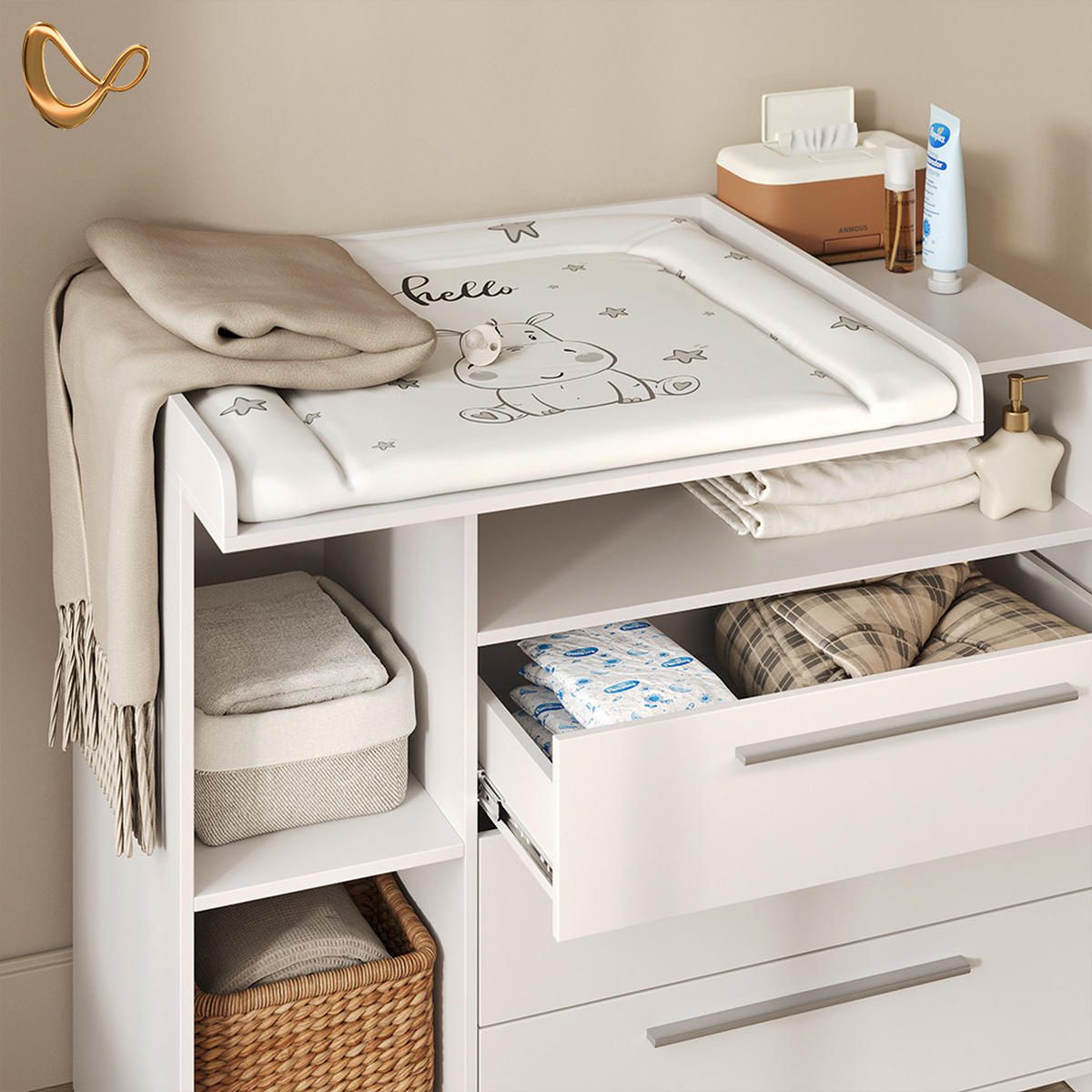 WICKELKOMMODE Nera, Weiß, mit Wickelaufsatz - Weiß, Holzwerkstoff (110/93.5/53cm) - Livinity®