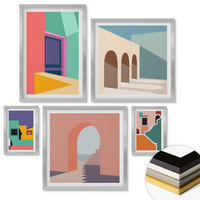 WANDBILDER 5er Set - 50x50 cm & 20x30 cm & 40x60 cm Silberner Rahmen - Farbenfrohe Illustrationen der Stadt - Silberfarben, Kunststoff (40/60cm) - ArtPrintCave