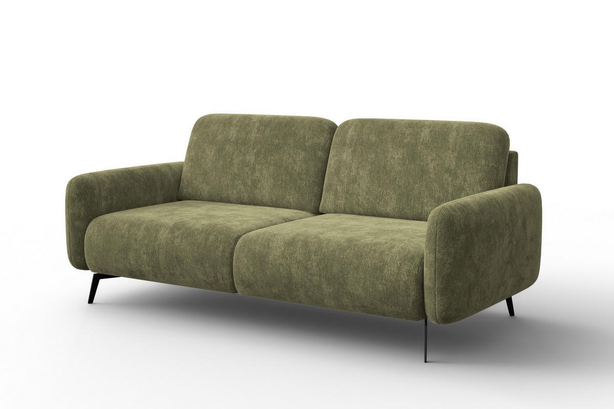 SOFA FEBE 3-Sitzer, olivgrüner Chenille-Stoff - Schwarz/Olivgrün, Holz/Textil (190/82/96cm) - Wozimo