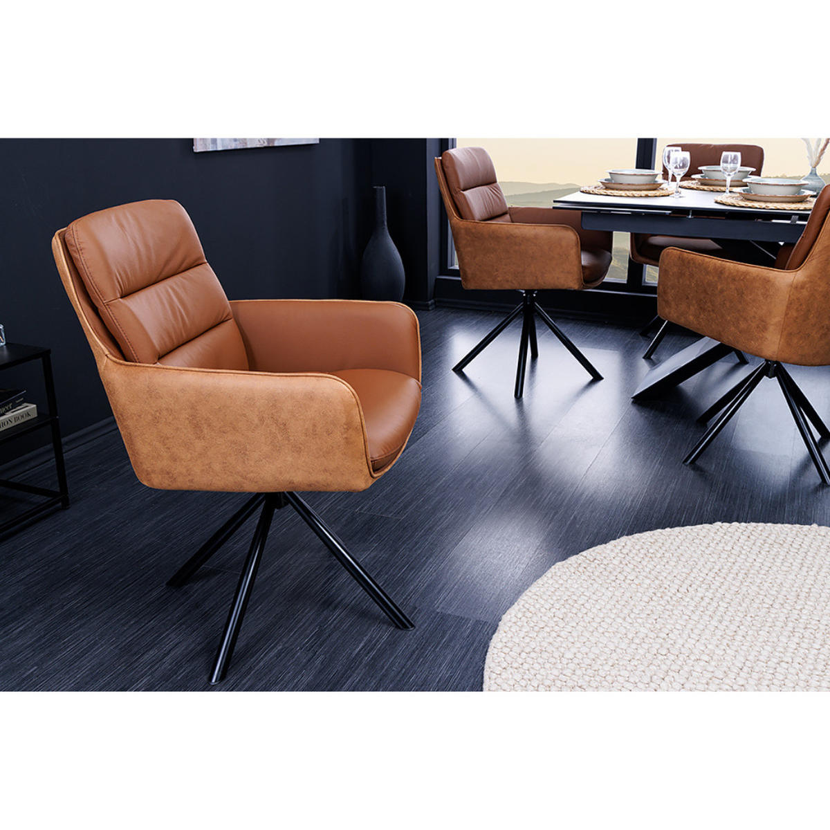 STUHL BIG GEORGE Echtleder, Microfaser Cognac - Cognac/Schwarz, Leder/Textil (58/88/66cm) - riess-ambiente